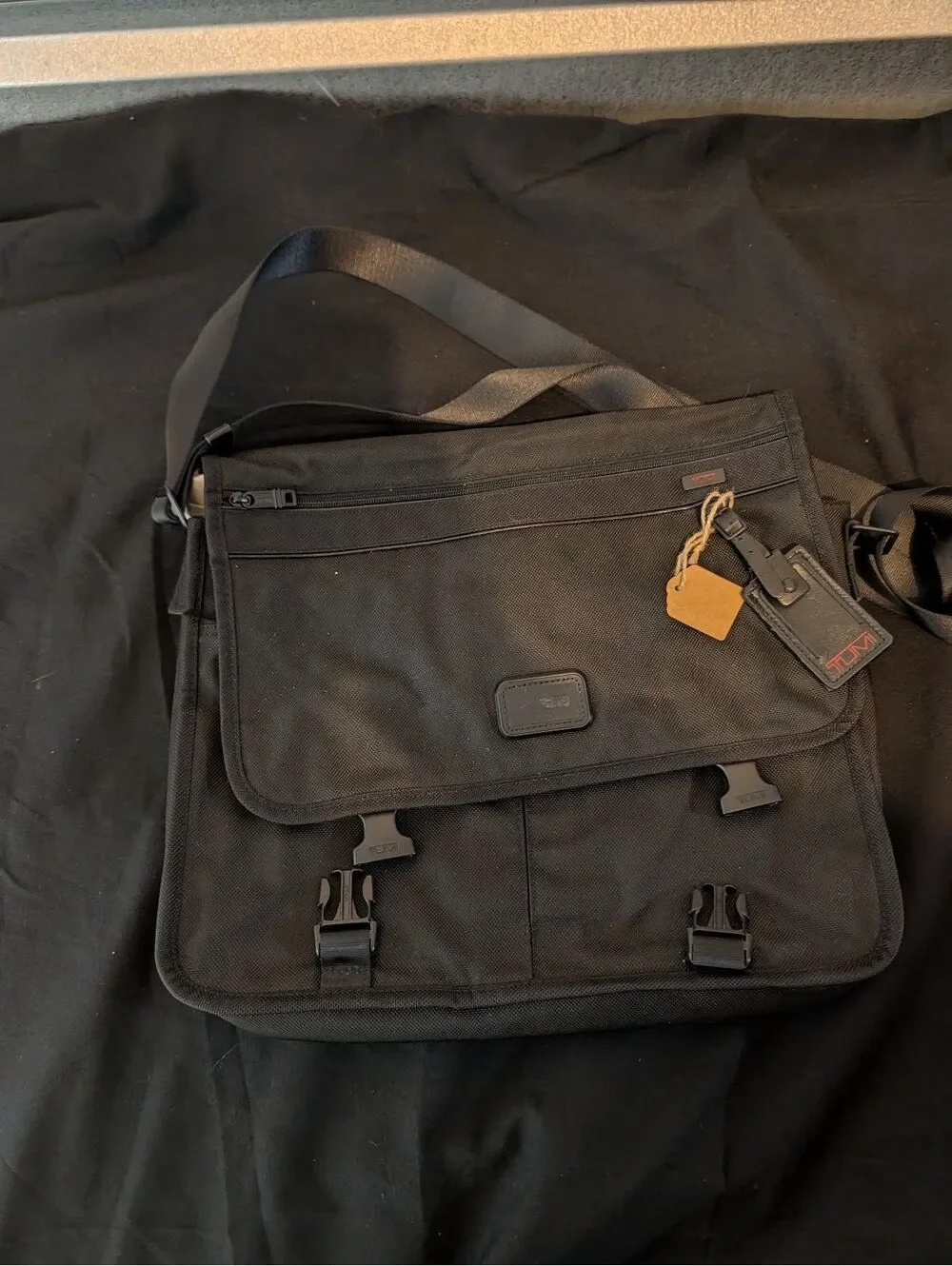 TUMI Alpha Black Ballistic Nylon Messenger Briefcase Laptop Bag w Strap 22202